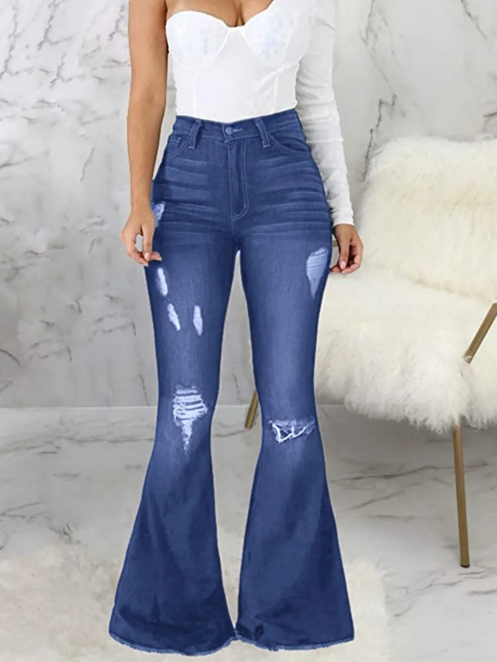 Full Size Distressed Raw Hem Flare Jeans Plus Size, image 10