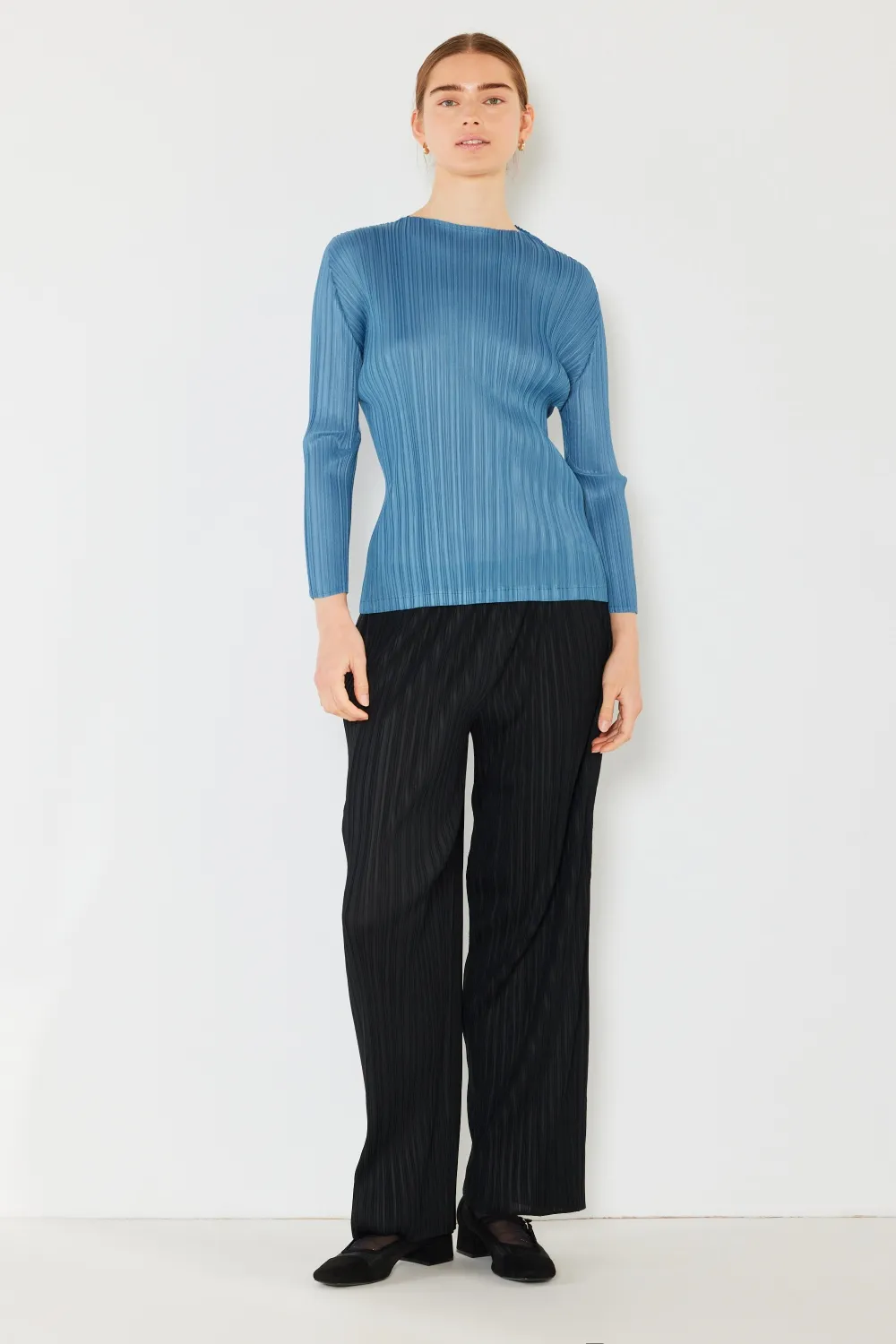 Pleated Long Sleeve Boatneck Top, image 12