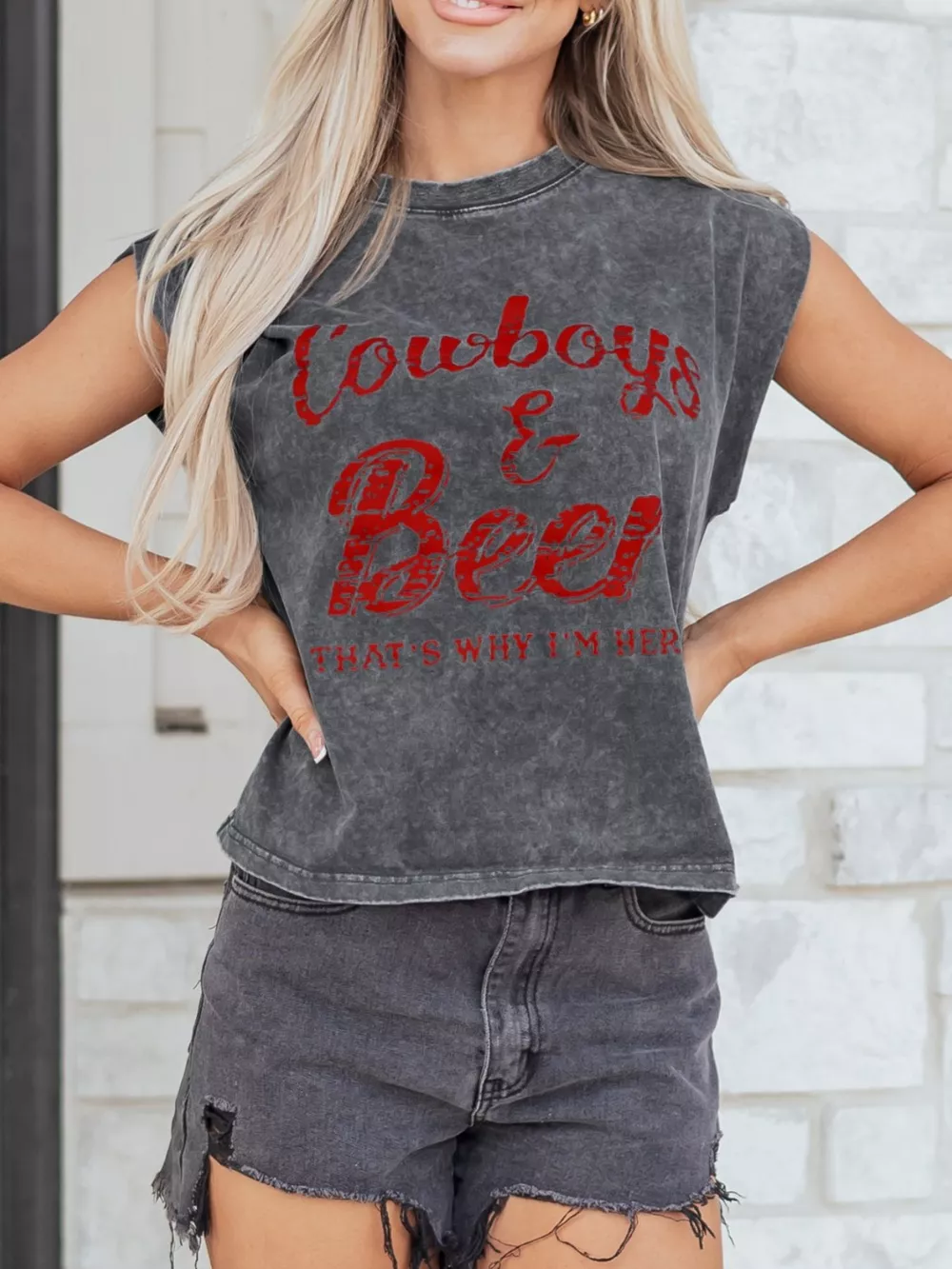 Cowboy & Beer Western Graphic Mineral Wash Tank Top