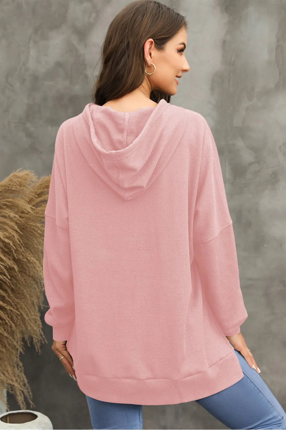 Waffle-Knit Long Sleeve Hoodie, image 16