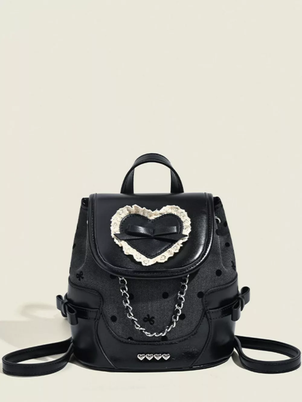 Heart Decor Chain Detail Backpack Bag, image 2