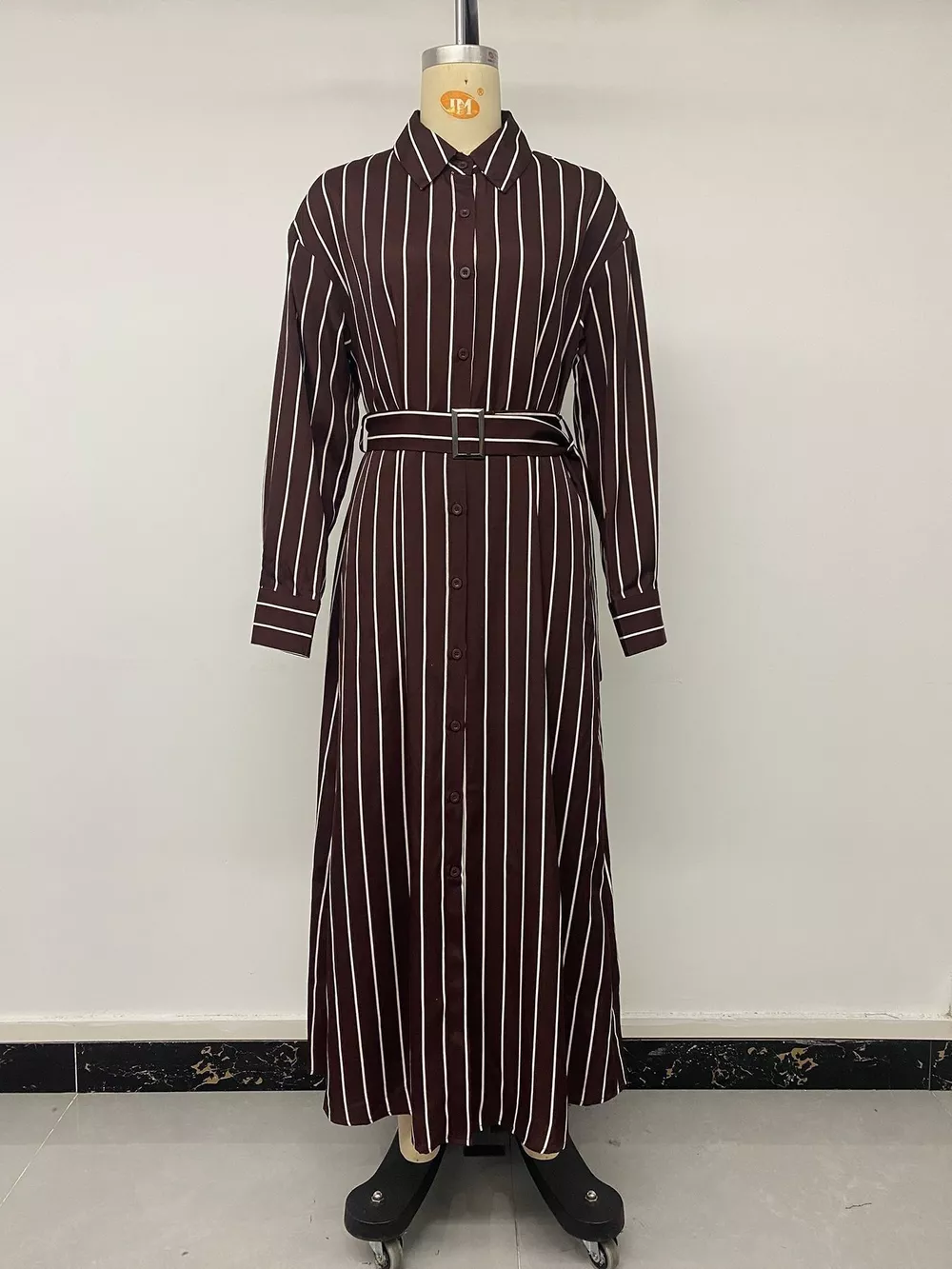 Striped Long Sleeve Belted Shirt Dress, image 6