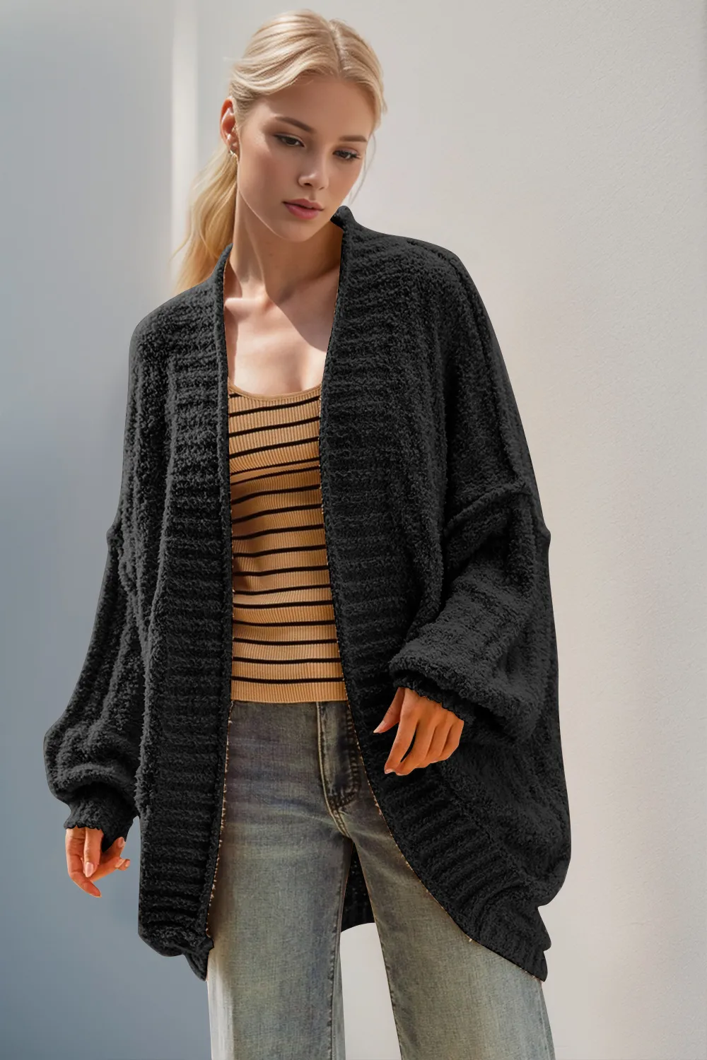 Full Size Open Front Long Sleeve Cardigan