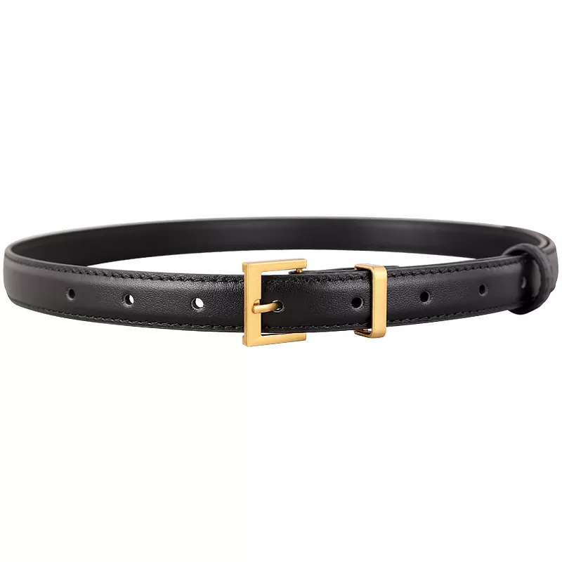 Leather Skinny Belt with Golden Buckle, image 8