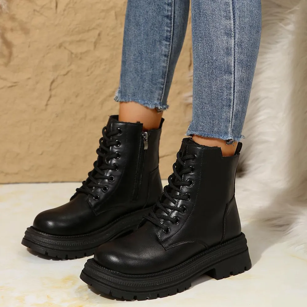 Lace Up Platform Boots with Side Zip, image 4