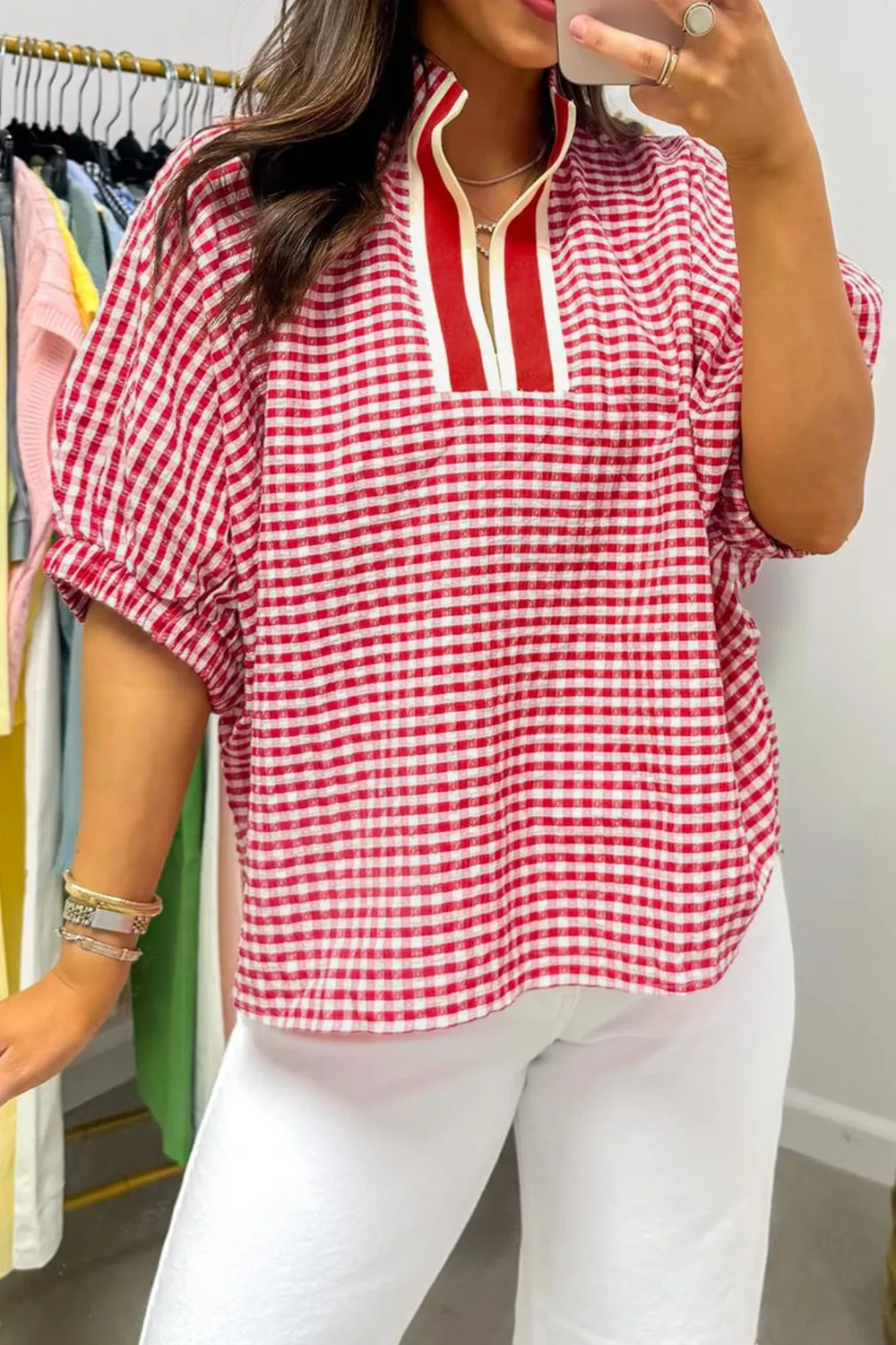 Gingham Half Sleeve Blouse, image 4