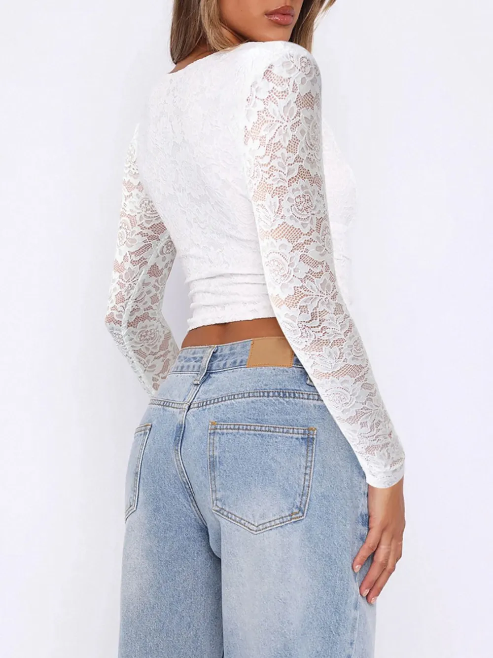 V-Neck Long Sleeve Lace Top, image 3