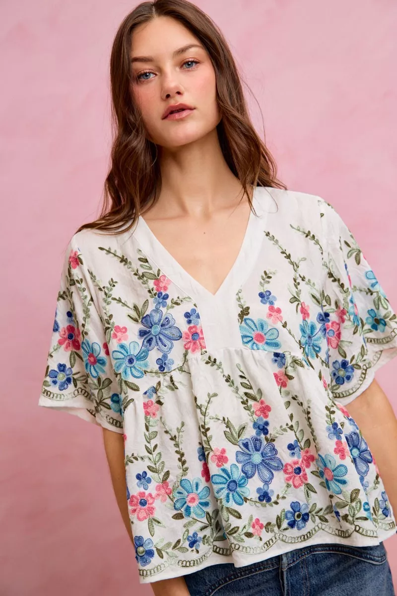 Floral Embroidered Baby Doll Blouse Top, image 4