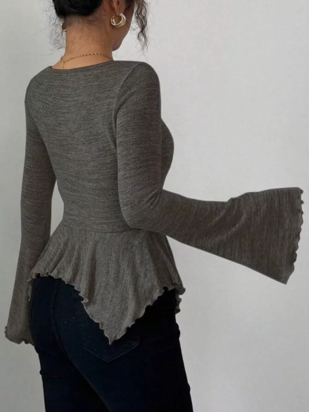 Ruched Flared Sleeves Peplum T-Shirt, image 5