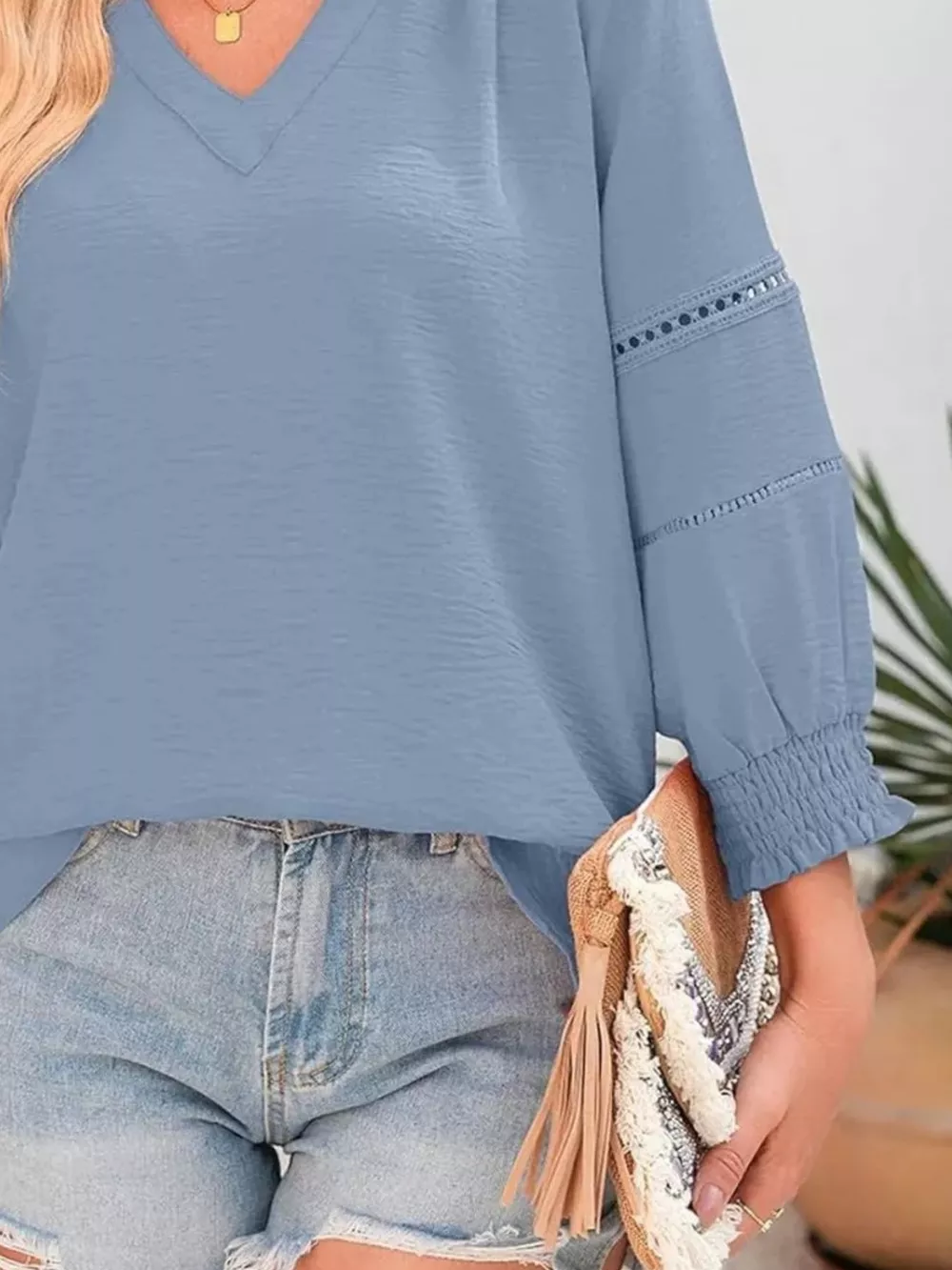 Solid Color Smocked Long Sleeve Blouse, image 23