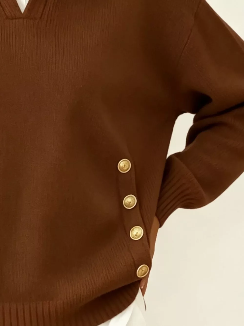 Chic Collared Decor-Button Sweater, image 15