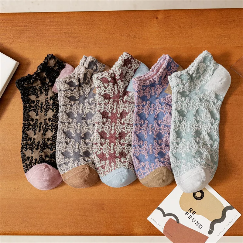 5 Pair Vintage Textured Ankle Socks Set, image 12