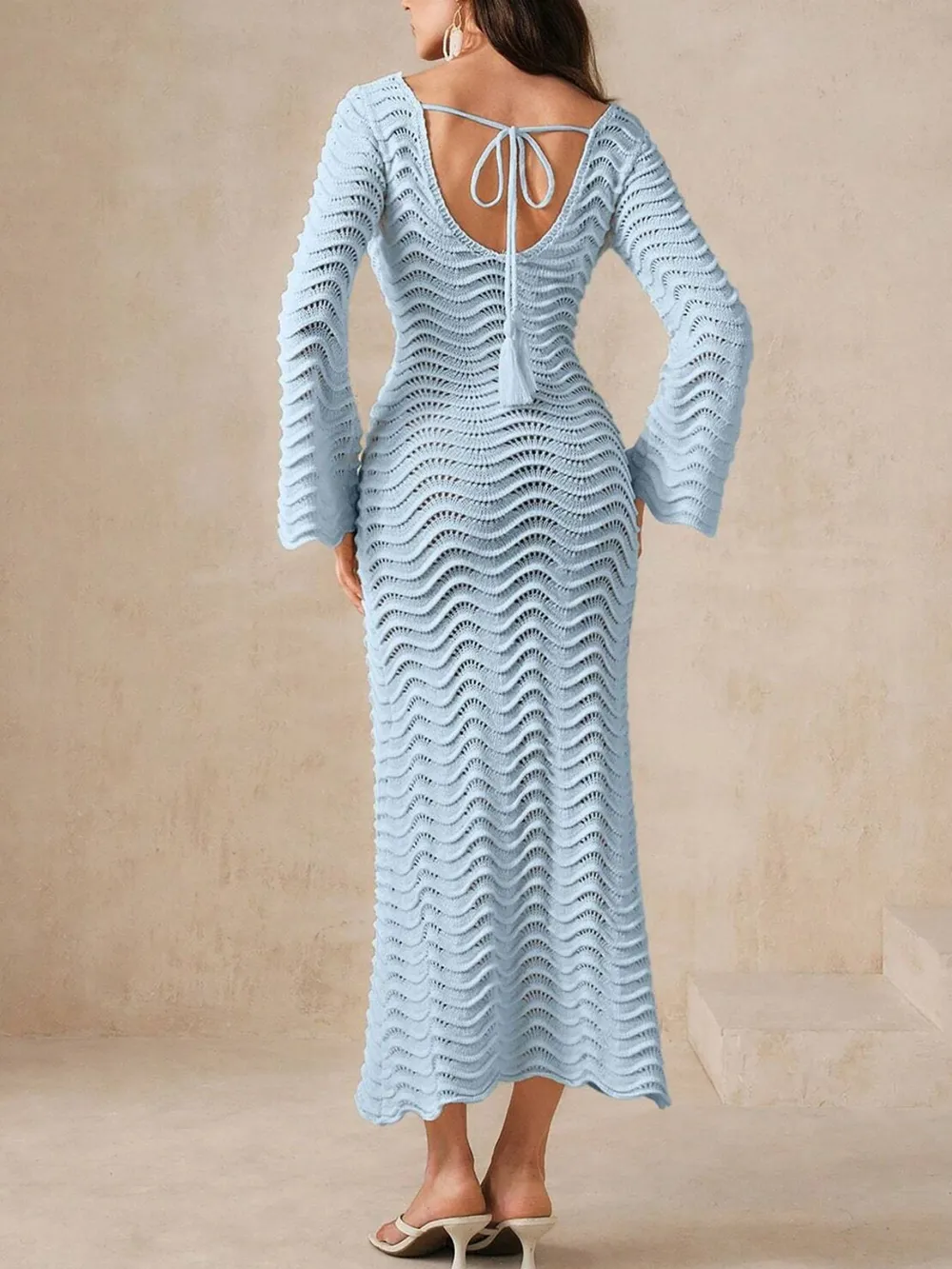 Wave Openwork Crochet Maxi Knit Dress, image 4