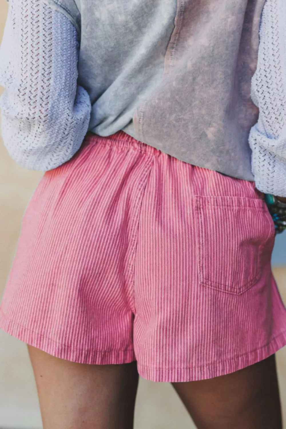 Striped Elastic Waist Casual Shorts, image 2