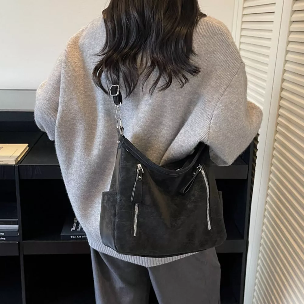 Multi-Zipper Casual Shoulder Bag