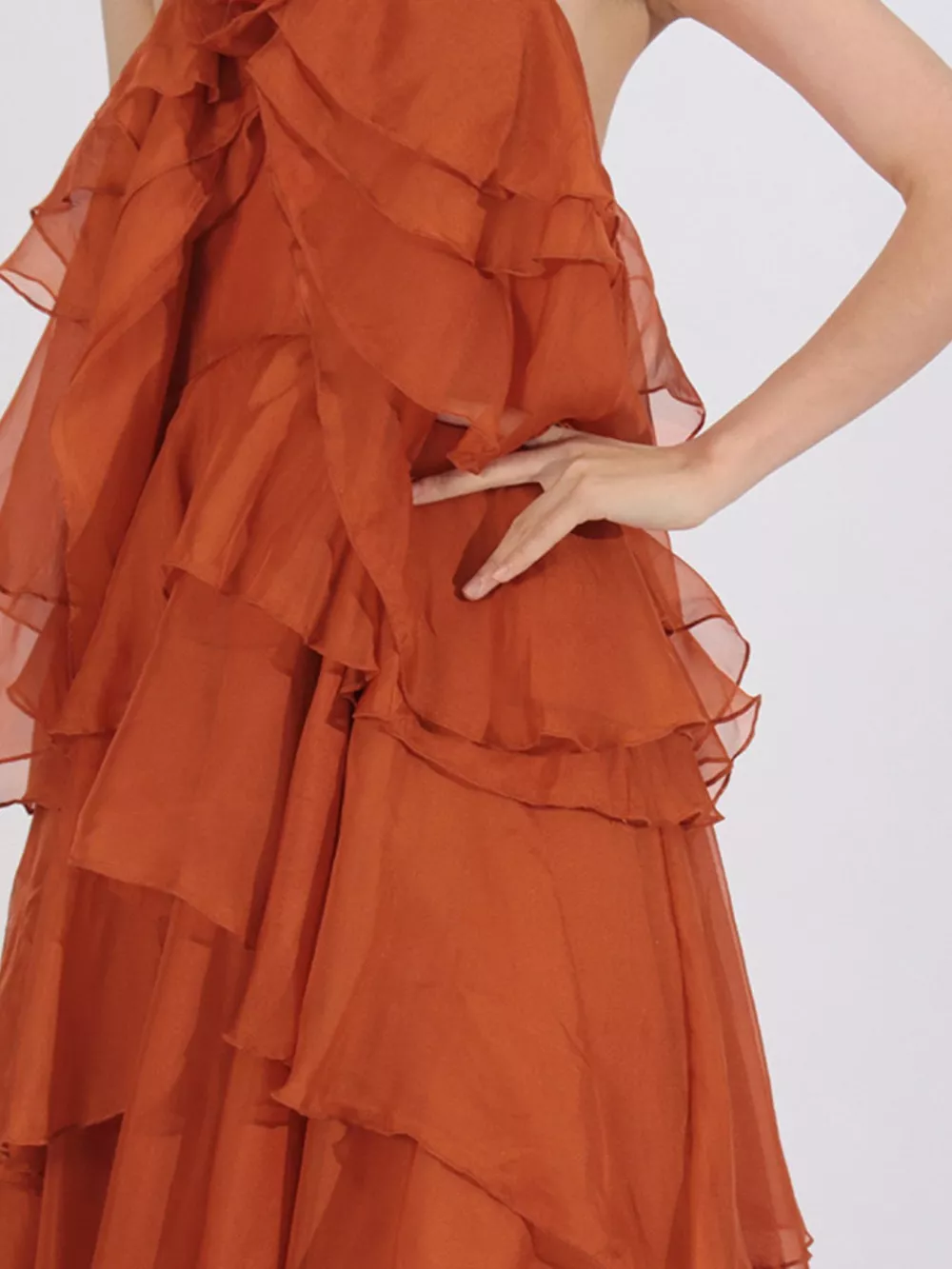 Ruffled Chiffon Halter Neck Maxi Dress, image 3