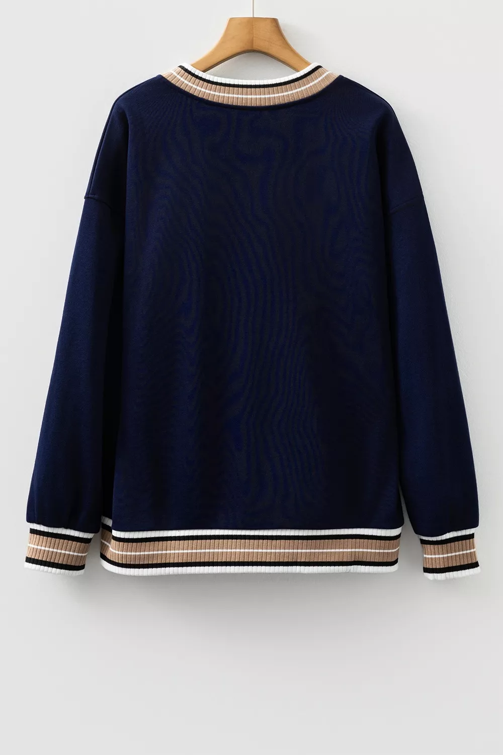 Contrast Striped Trim V Neck Sweatshirt, image 8
