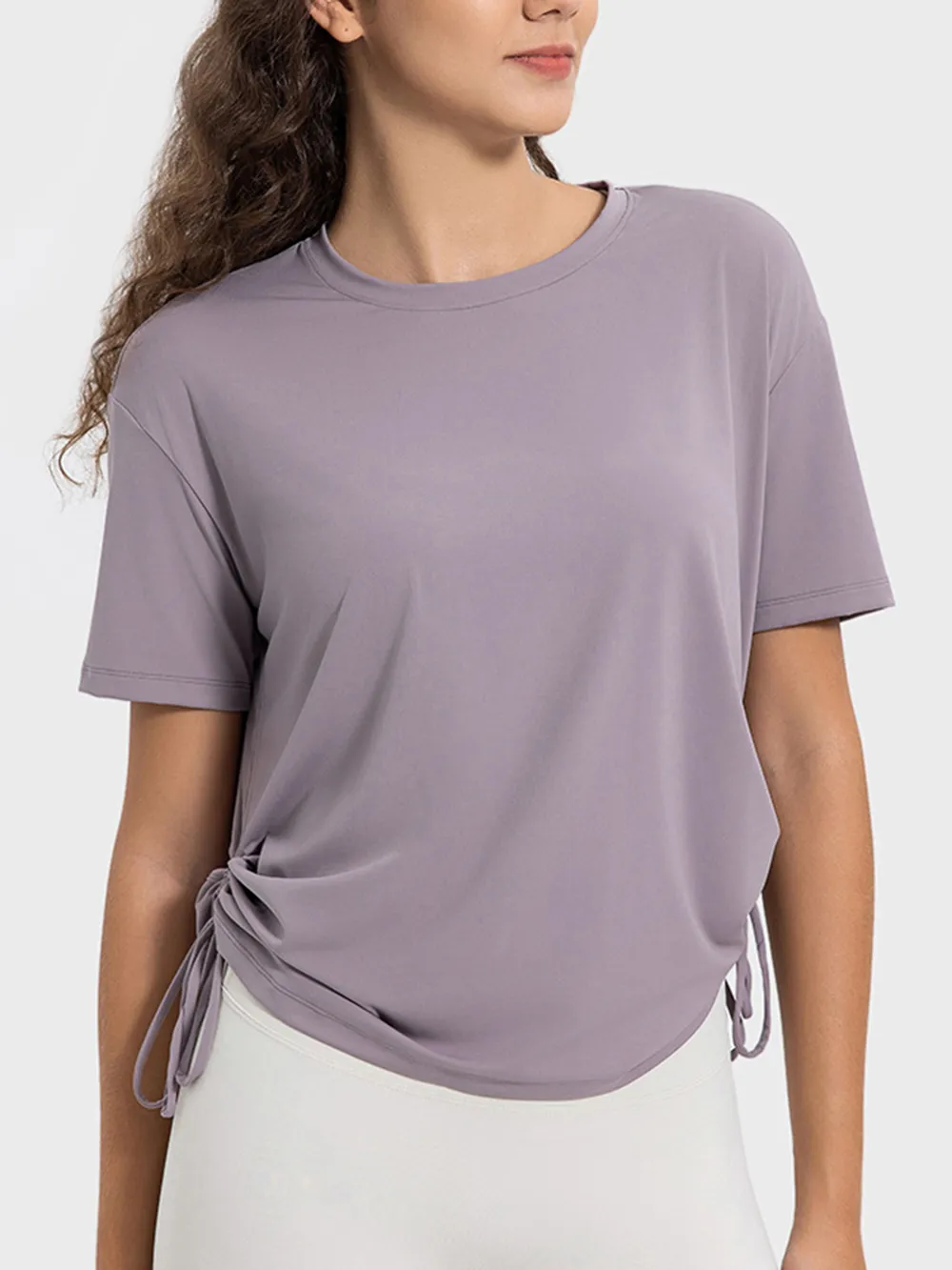 Drawstring Round Neck Short Sleeve Active T-Shirt, image 6