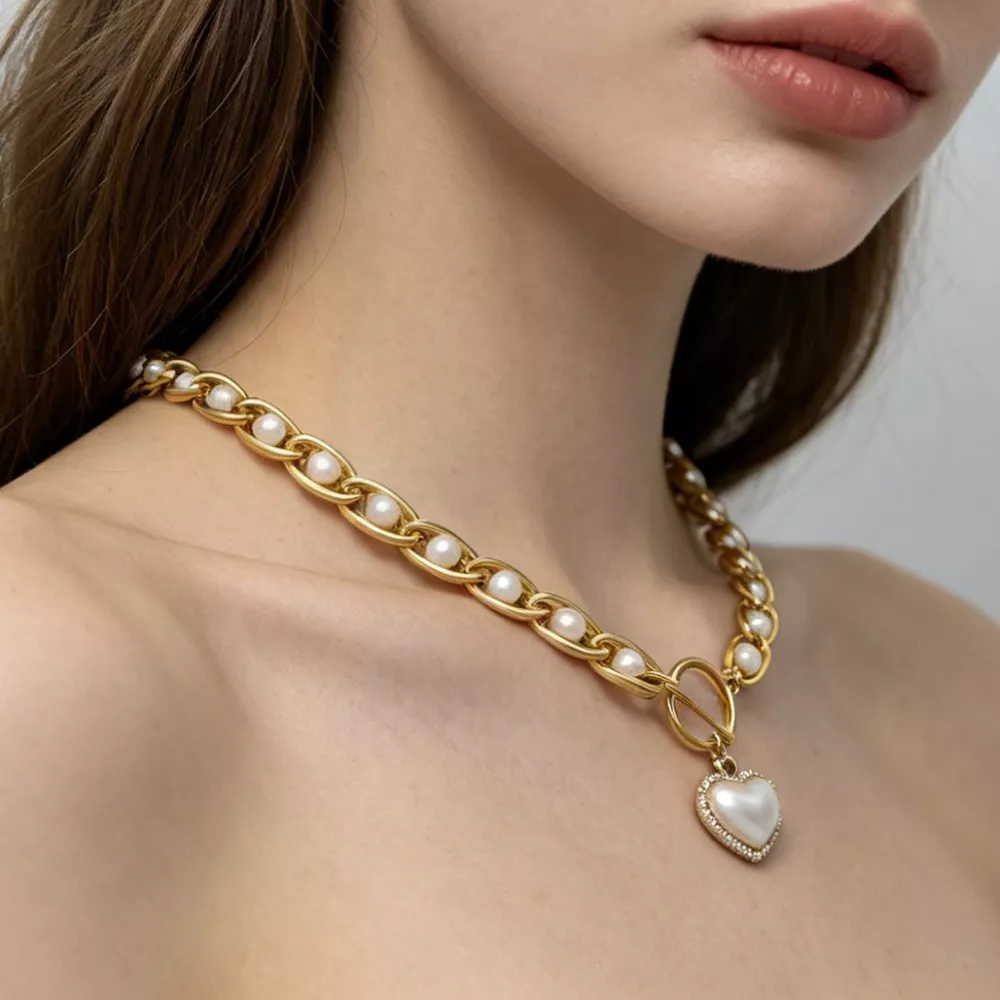 Chunky Pearl and Heart Pendant Necklace, image 4