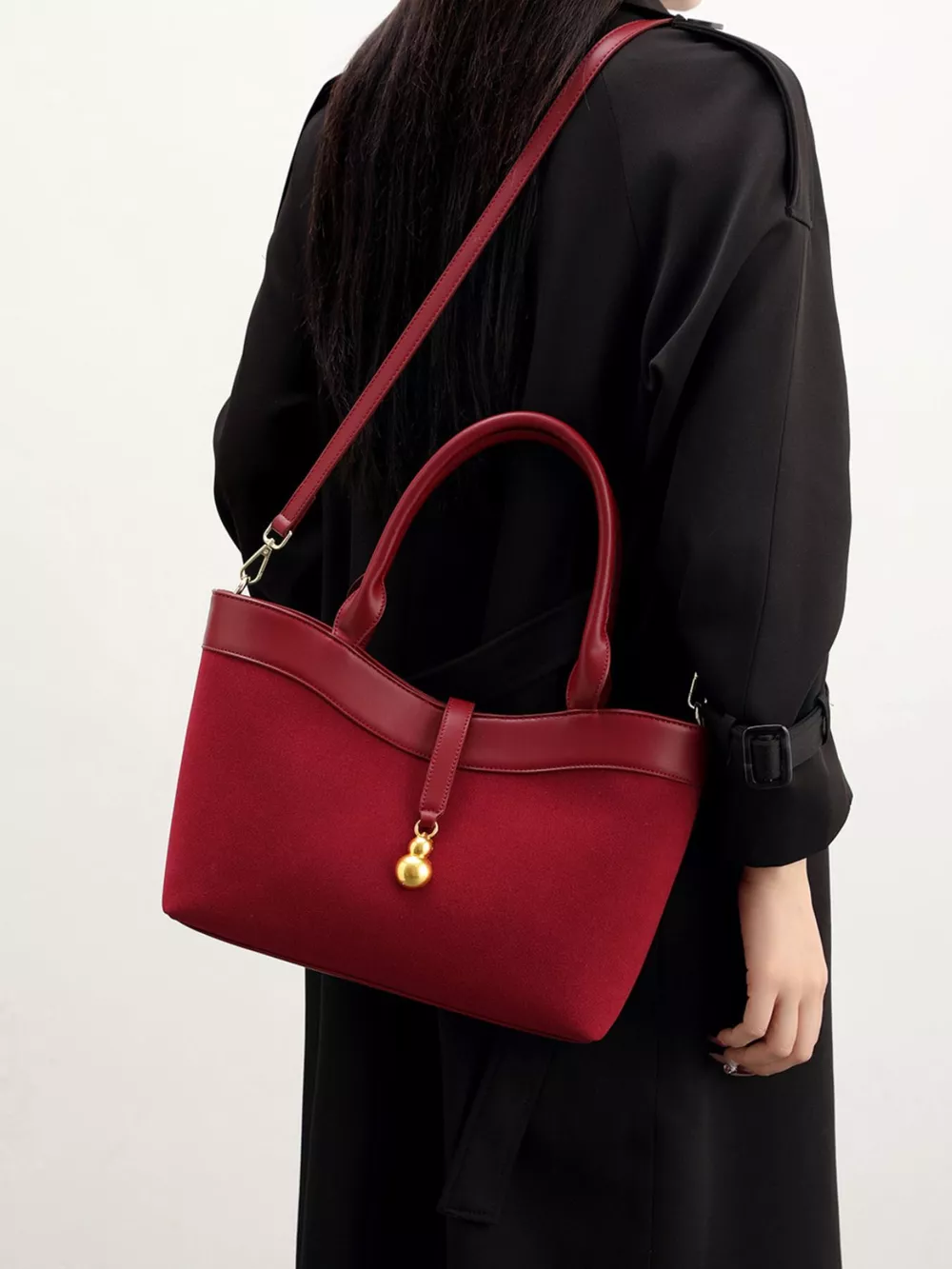 Suede Crossbody Bag with Gold Charm, image 11