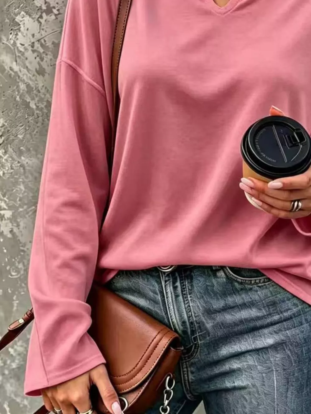 Full Size Solid Color Long Sleeve Loose T-Shirt Plus Size, image 4