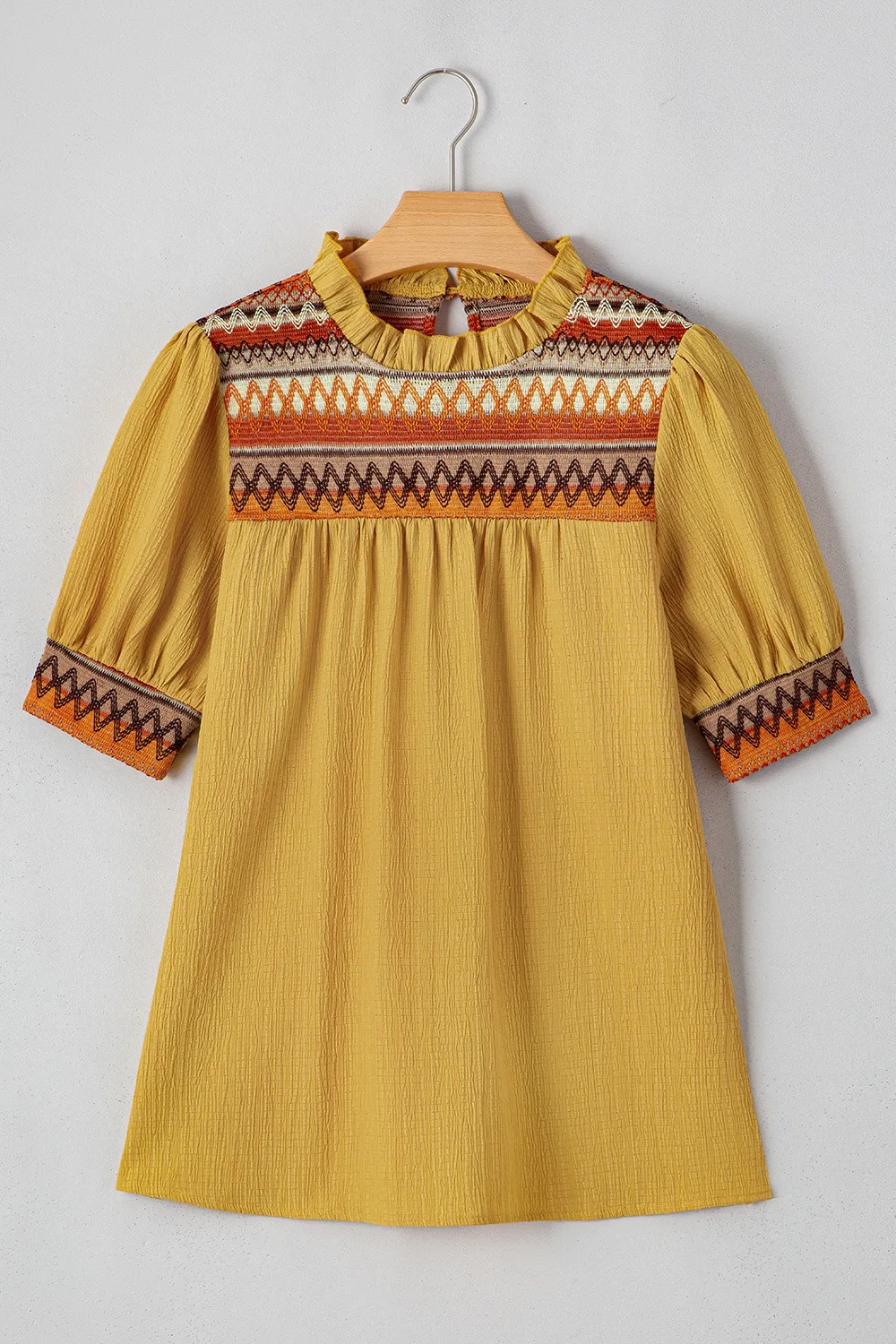 Geometric Frill Mock Neck Short Sleeve Blouse, image 6