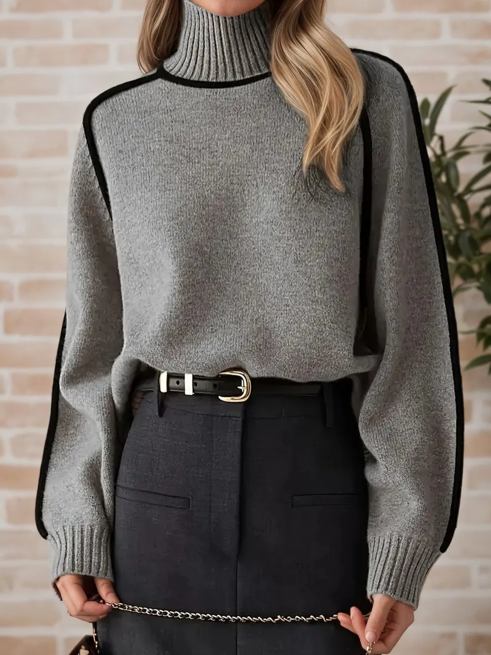 Contrast Trim Turtleneck Sweater, image 8