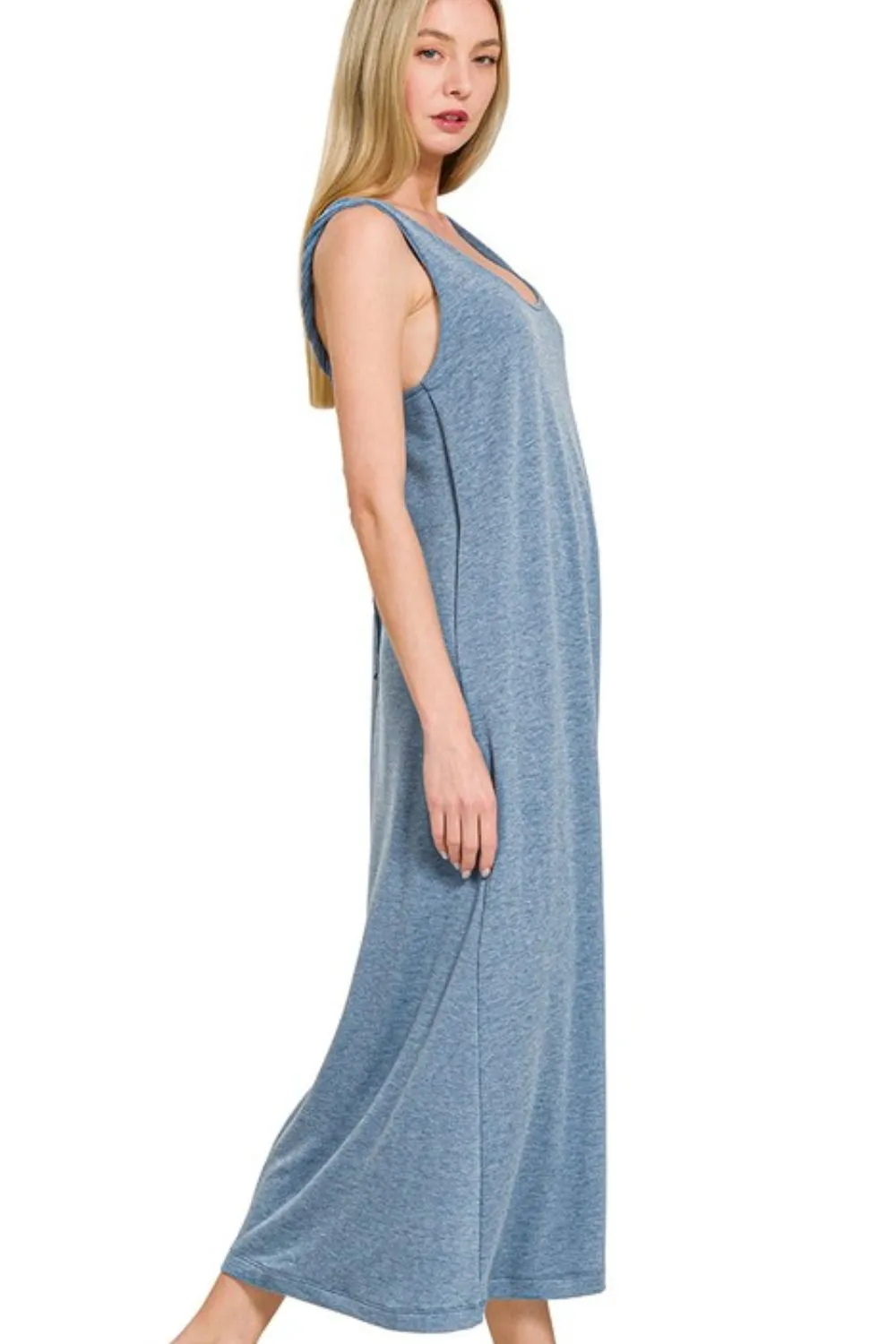 French Terry Twisted Strap Midi Dress, image 2