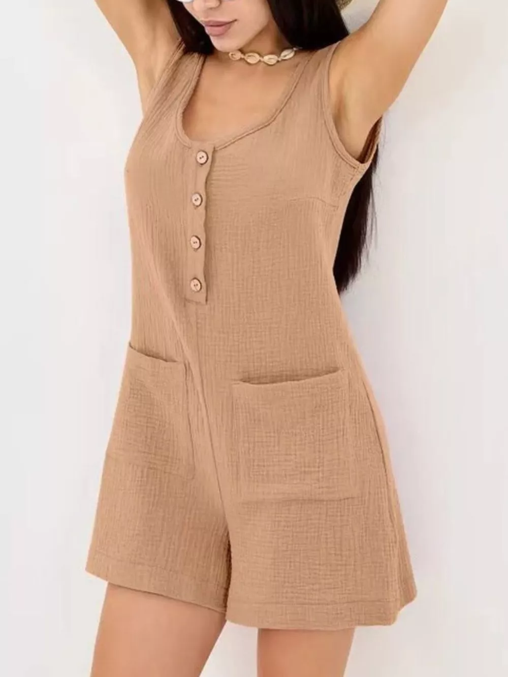Casual Button-Down Sleeveless Romper, image 19