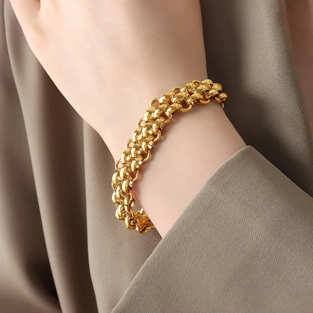 Gold Chain Link Jewelry Set with Necklace and Bracelet, image 5