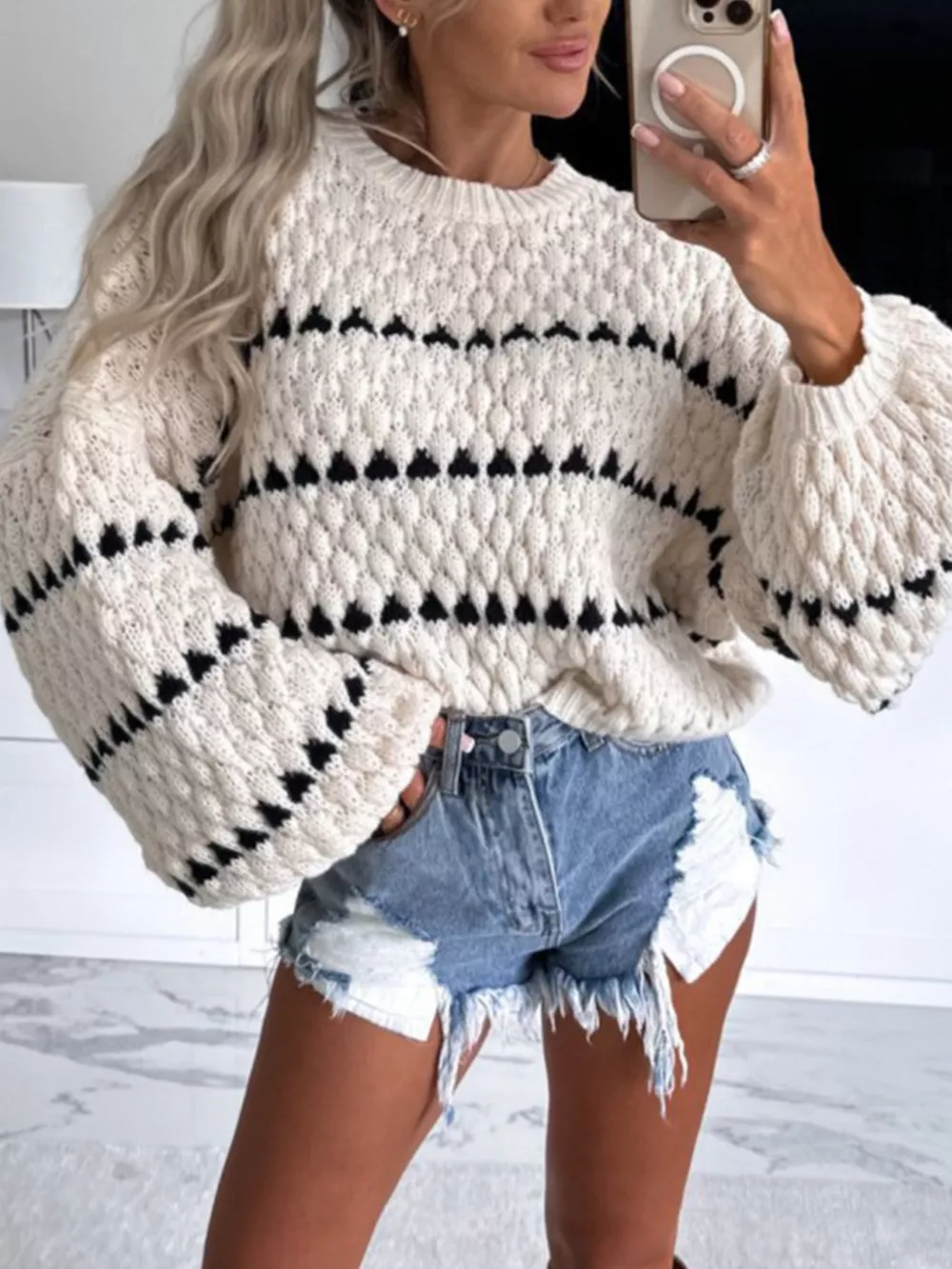 Striped Dropped Shoulder Sweater, image 2