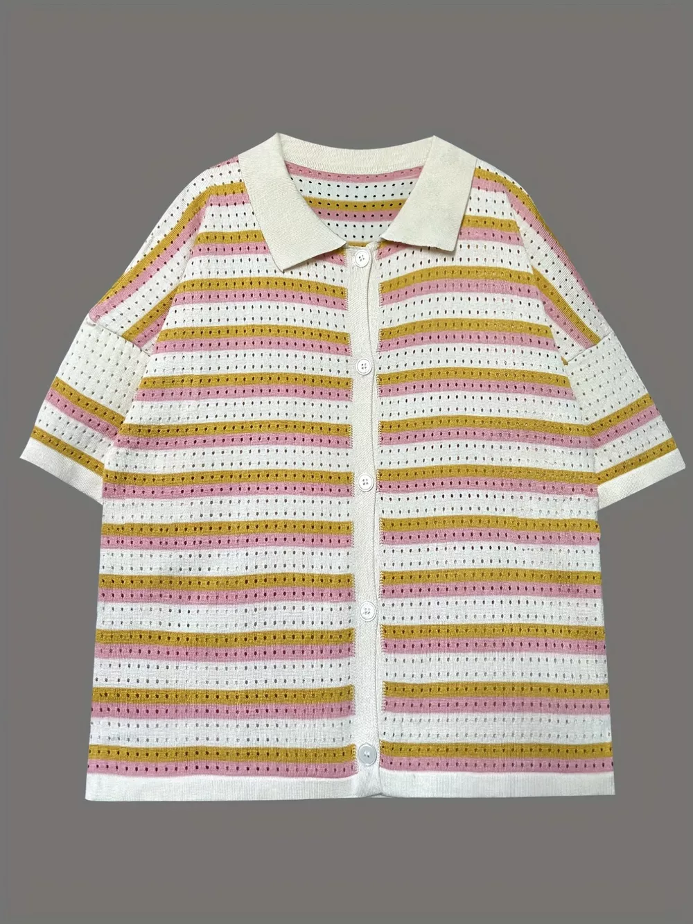 Openwork Button Up Top and Shorts Set, image 4