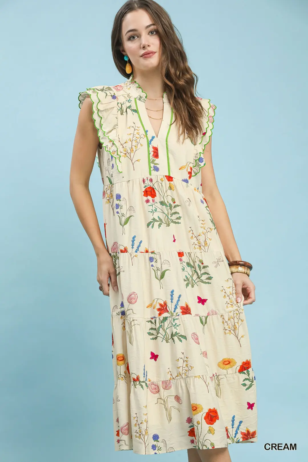 Floral Ruffle Tiered Midi Dress with Scalloped Detail, image 4