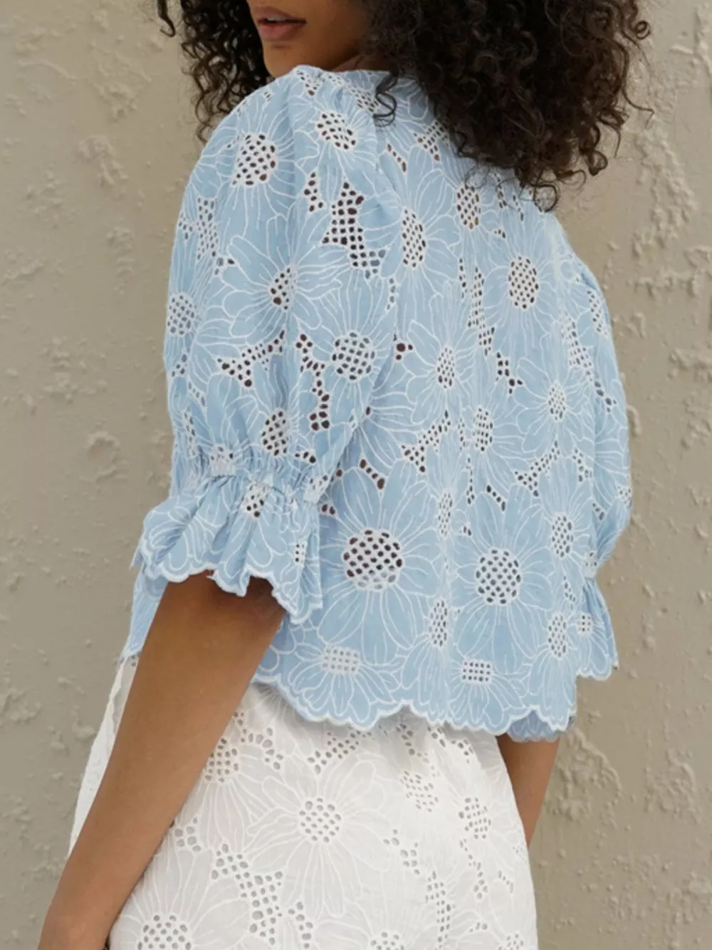 Embroidered Flounce Sleeve Blouse, image 4