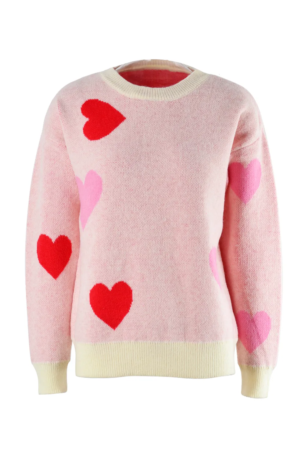 Heart Round Neck Droppped Shoulder Sweater, image 10