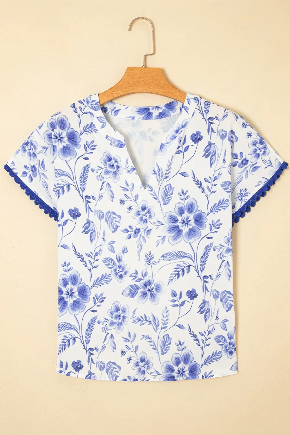 Floral Print Ricrac Trim Short Sleeve Blouse, image 6