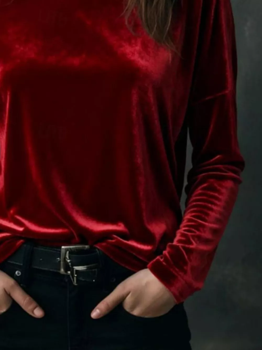 Full Size Velvet Long Sleeve T-Shirt Plus Size, image 8