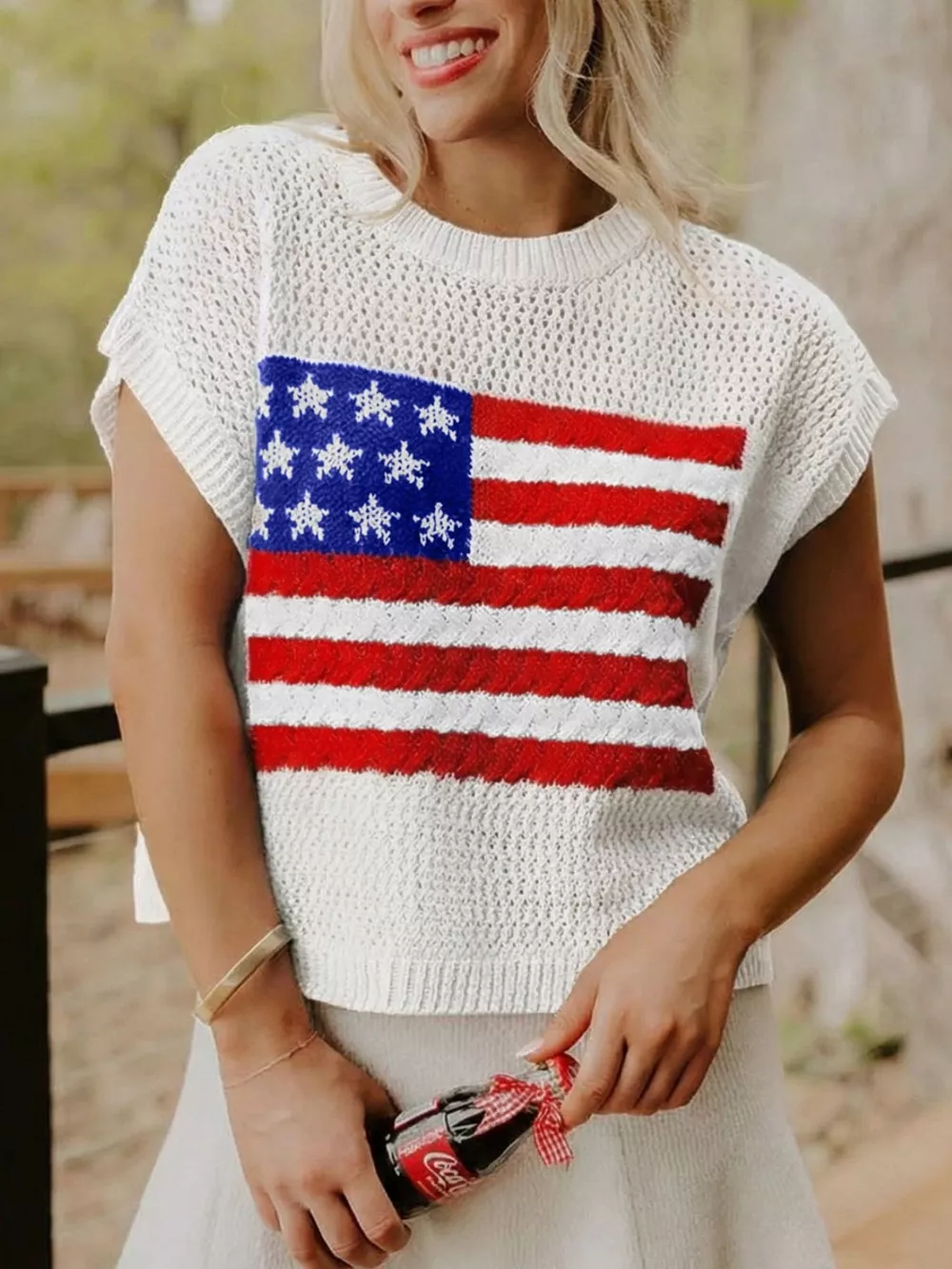 American Flag Knitted Short Sleeve Sweater, image 2