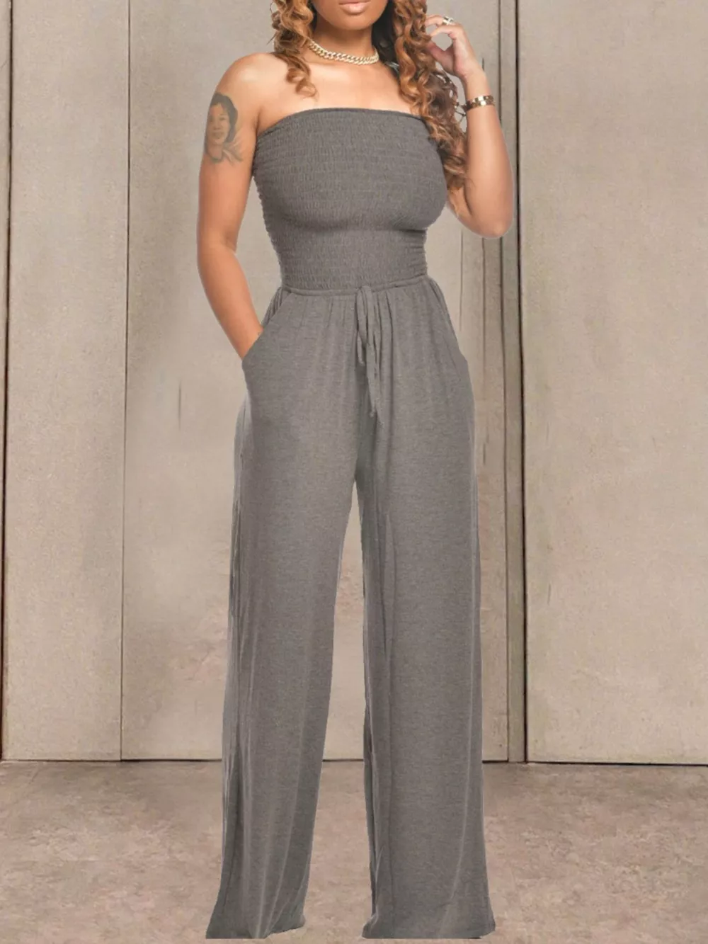 Strapless Smocked Wide-Leg Jumpsuit, image 22
