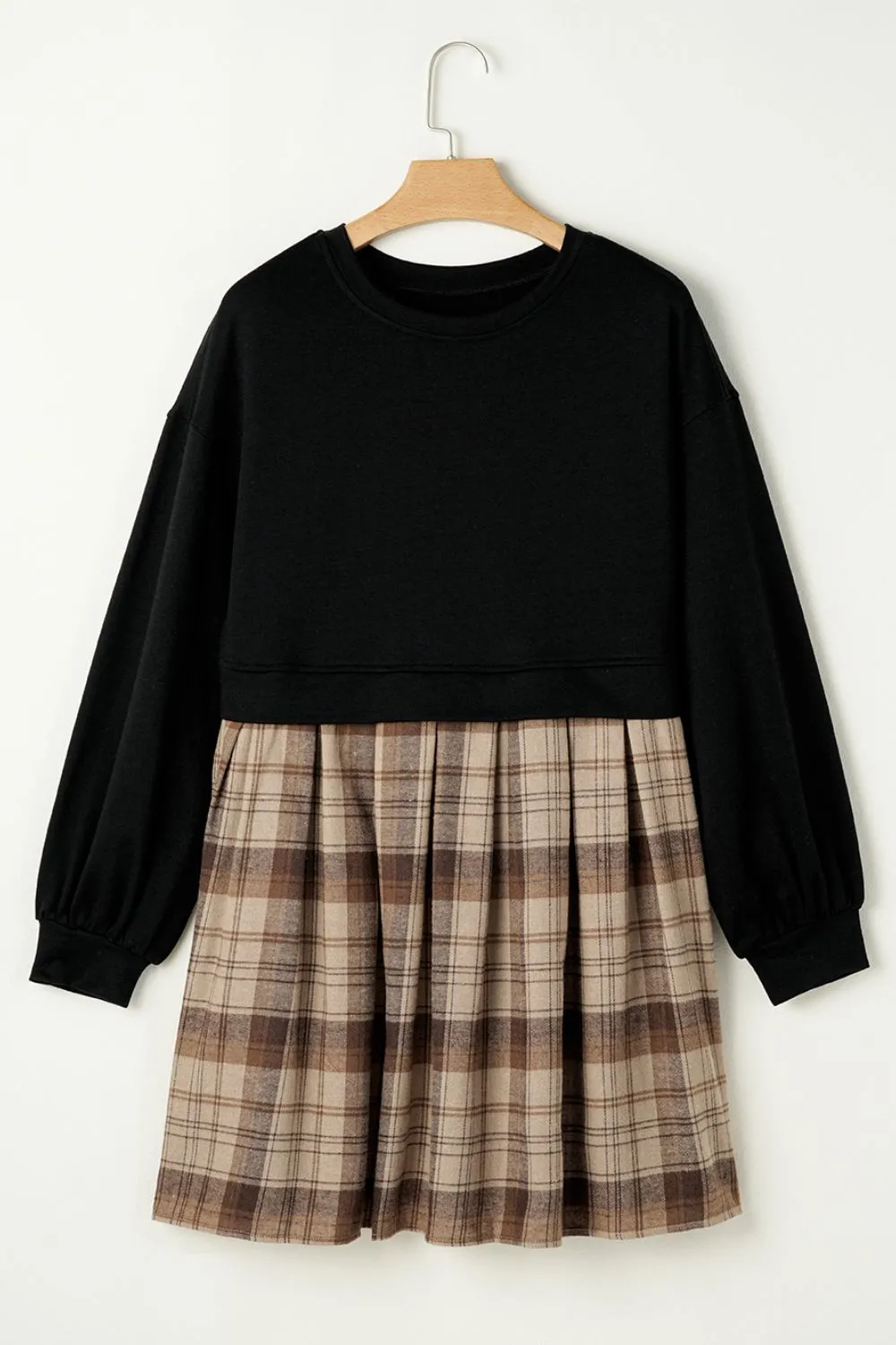 Plaid Round Neck Long Sleeve Mini Dress, image 9