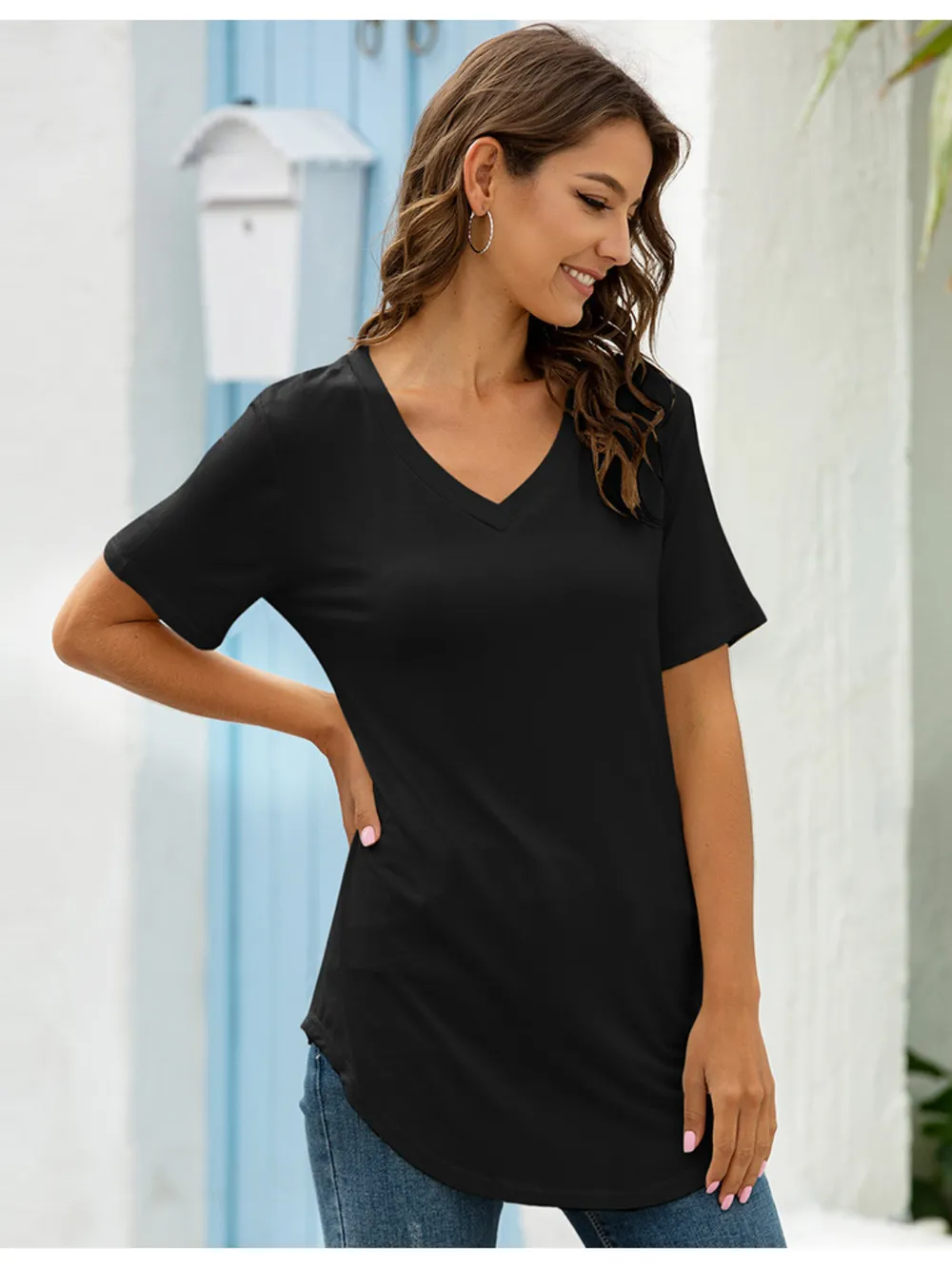 Full Size Solid V-Neck Short Sleeve T-Shirt Plus Size, image 16