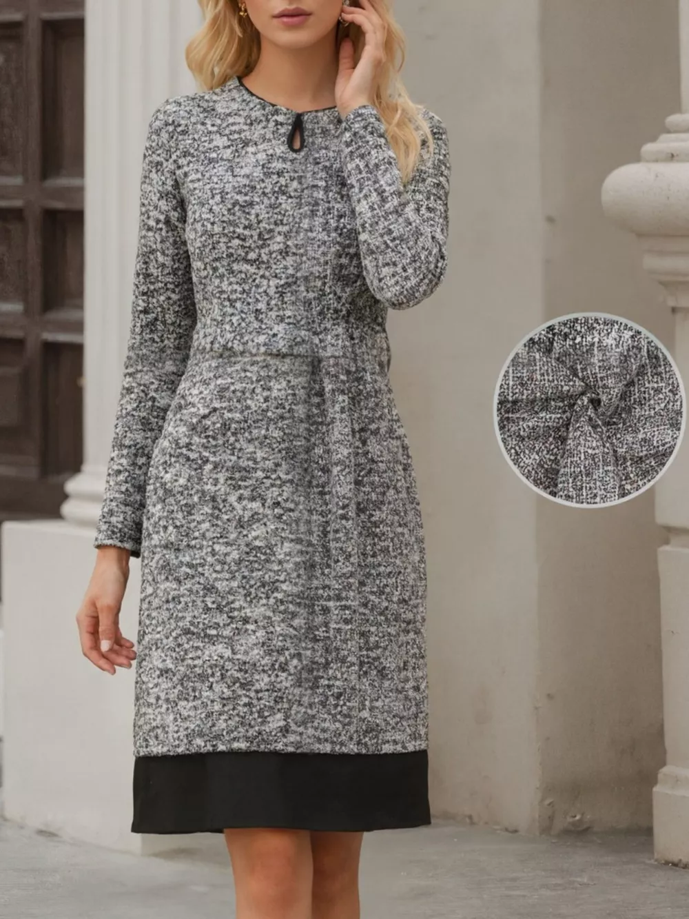 Elegant Long Sleeve Belted Shift Dress with Ruffled Hem