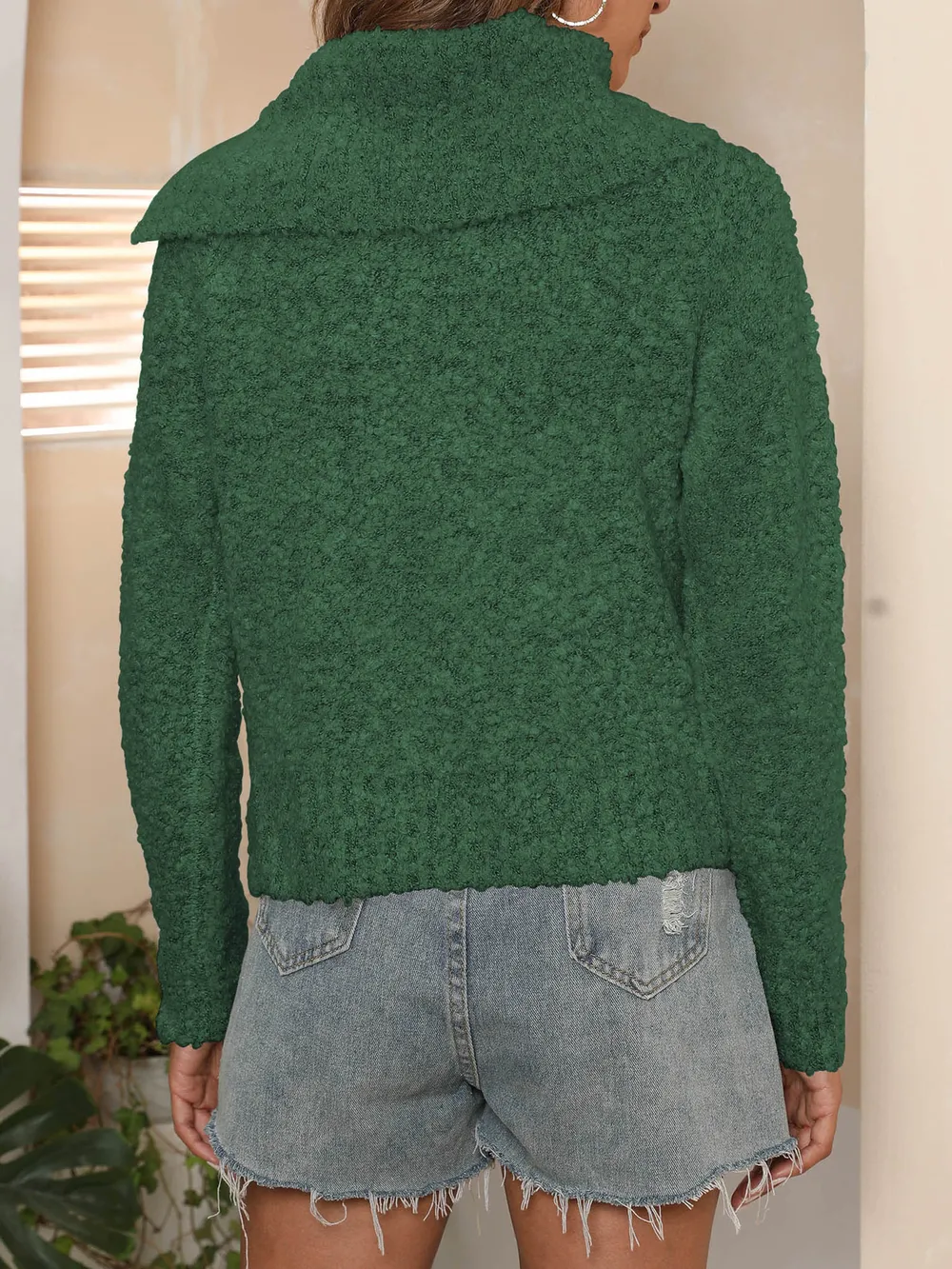 Asymmetric Collared Neck Long Sleeve Sweater, image 6