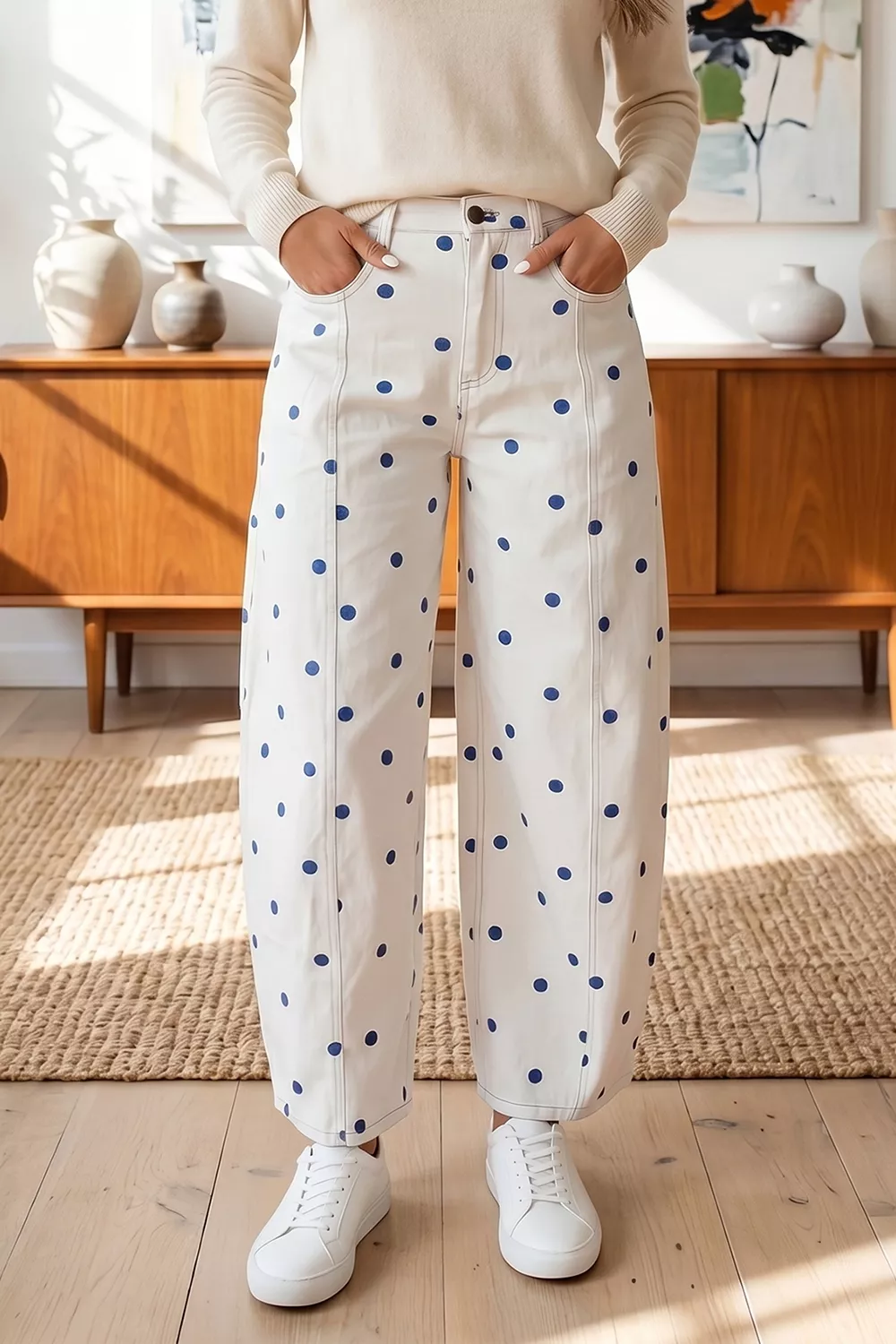 Polka Dot Wide-Leg Jeans