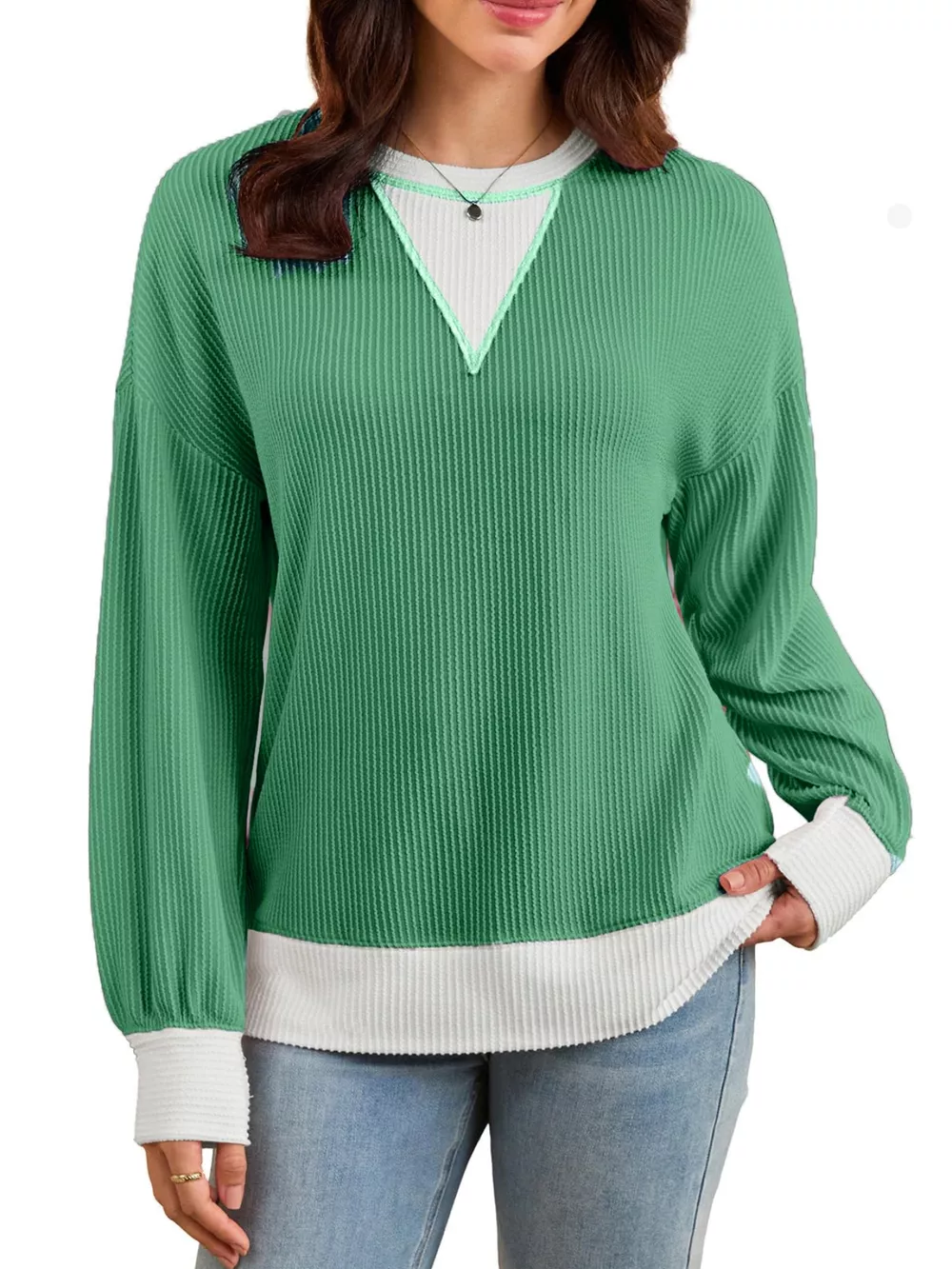 Two-Tone Ribbed Knit Sweatshirt, image 15