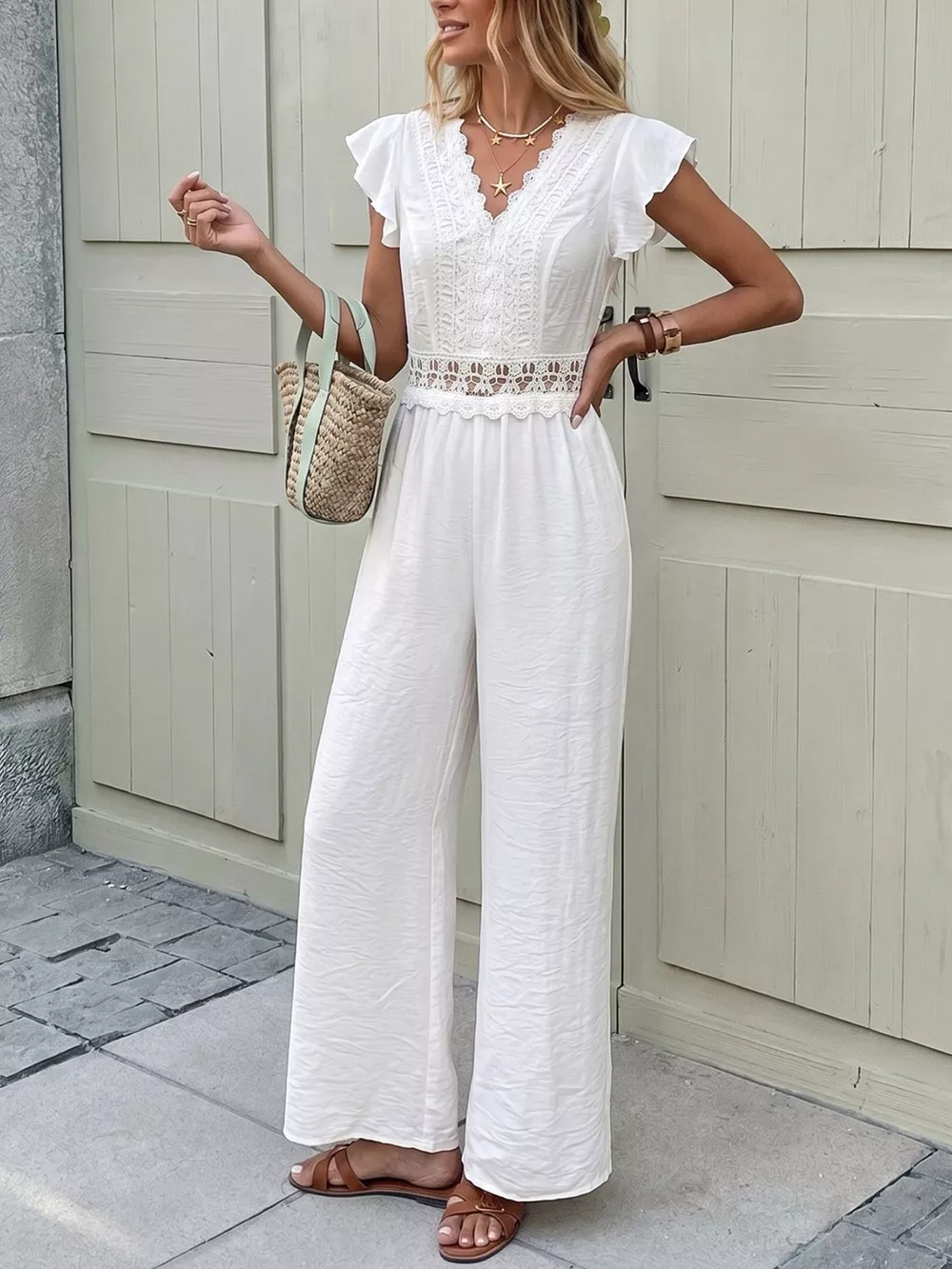 Lace Trim Wide Leg Jumpsuit, image 4