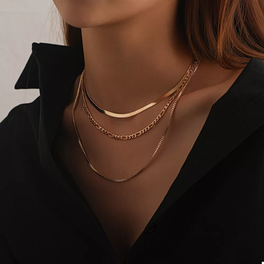 18K Gold-Plated Three-Layered Necklace, image 4