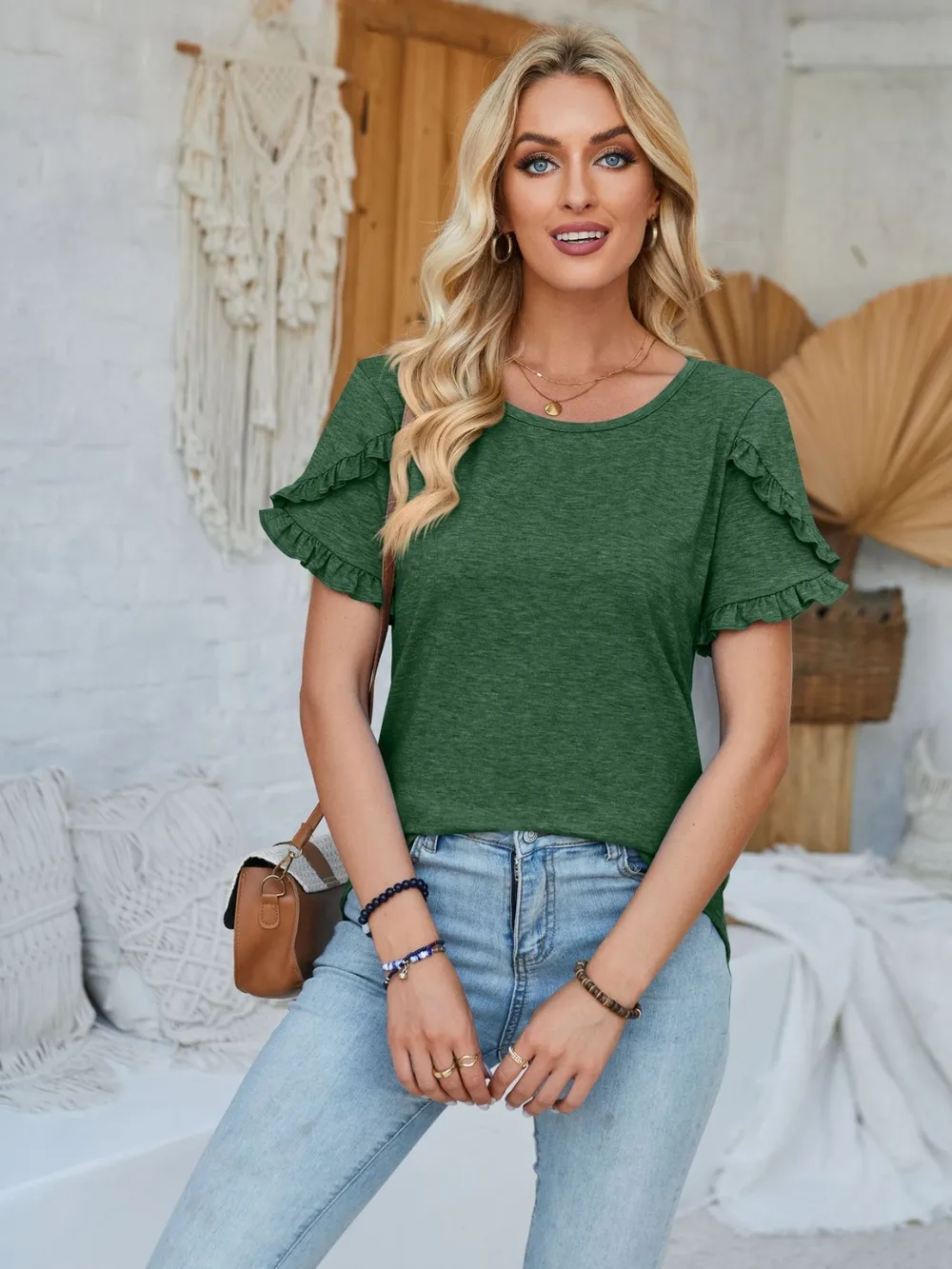 Frill Round Neck Petal Sleeve Blouse, image 19