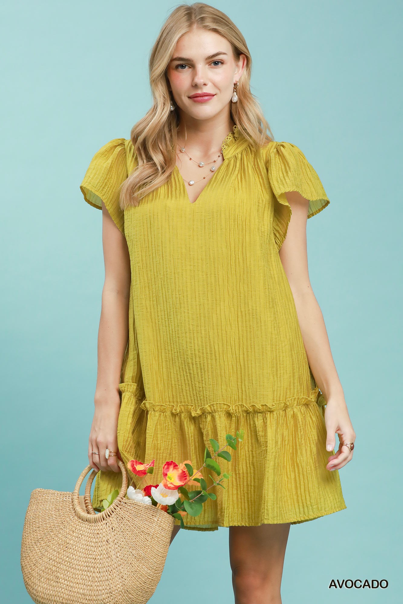 Textured Ruffle Hem Mini Dress