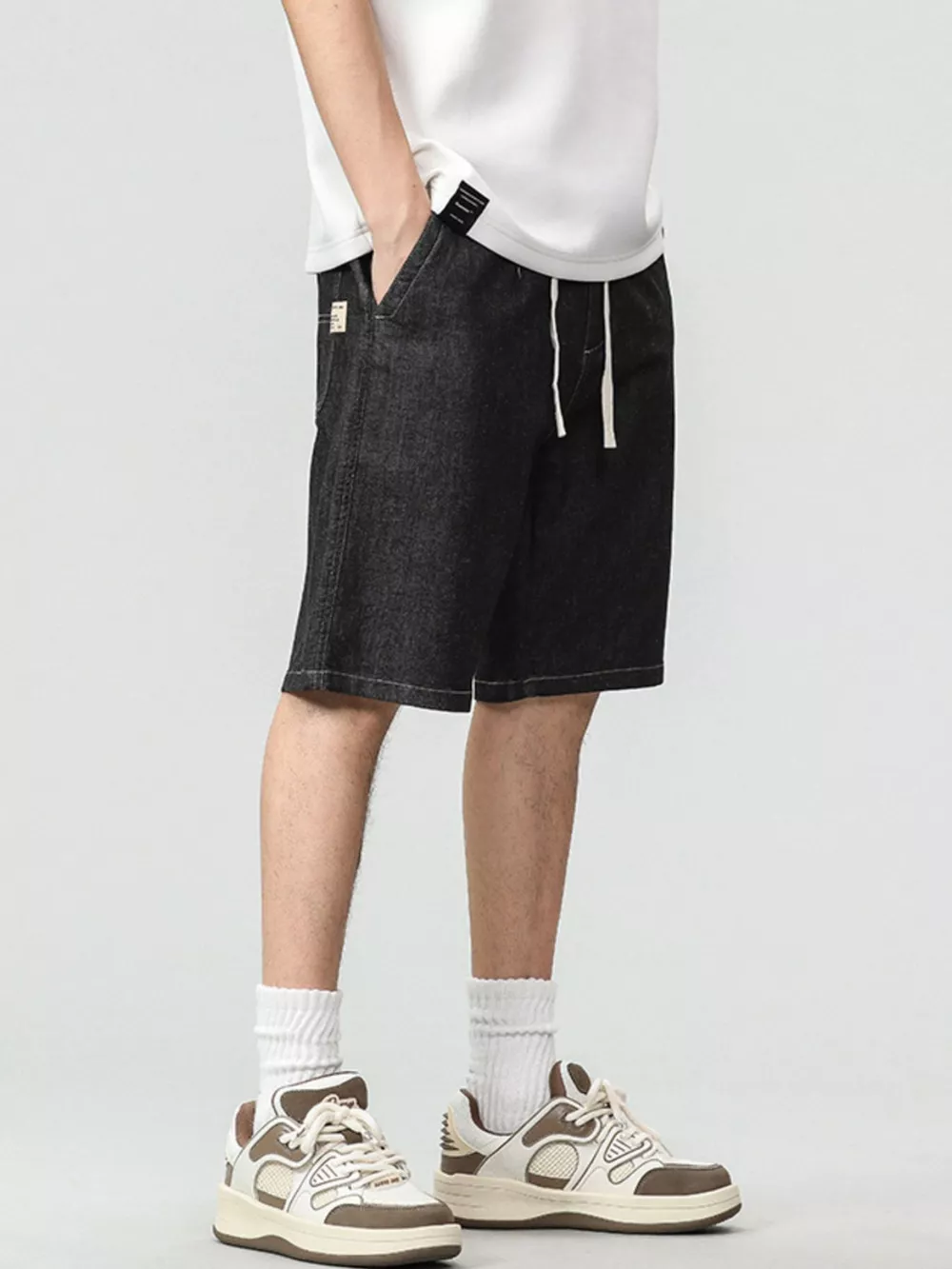 Men's Plus Size Drawstring Denim Shorts, image 3
